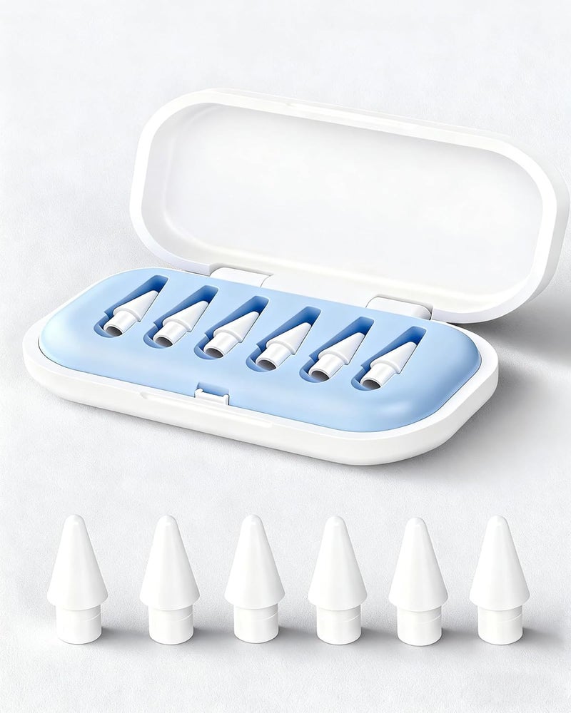 Wilbeva 6 Pack Replacement Pencil Tips with Case for Apple iPad 2nd / 1st Generation - Precise Control iPencil Nibs Compatible with iPad for Pencil USB C/ 2nd/ 1st Gen Apple Pen (Blue Case-6 Pack) - Image 1